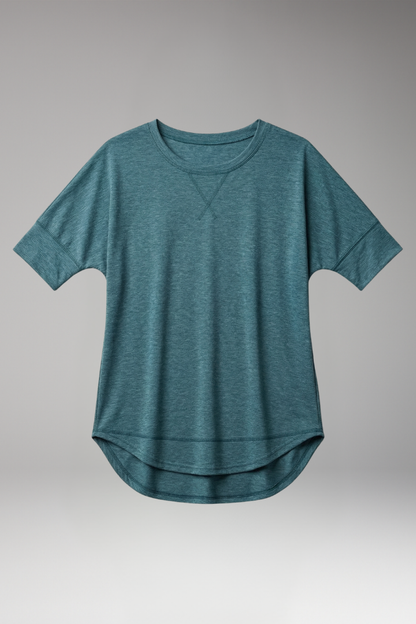Women's T-Shirt | Round Neck with Curved Hem & Short Sleeves