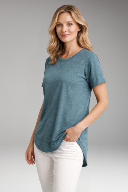 Women's T-Shirt | Round Neck with Curved Hem & Short Sleeves