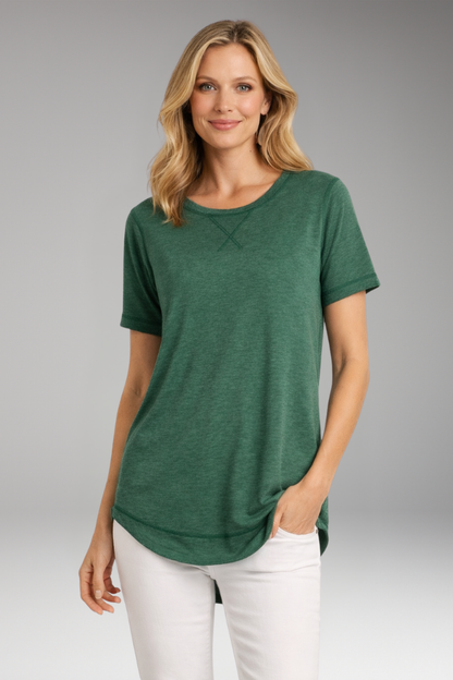 Women's T-Shirt | Round Neck with Curved Hem & Short Sleeves