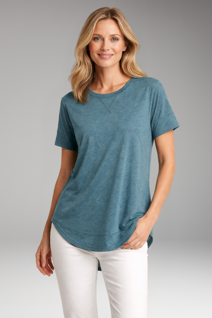 Women's T-Shirt | Round Neck with Curved Hem & Short Sleeves