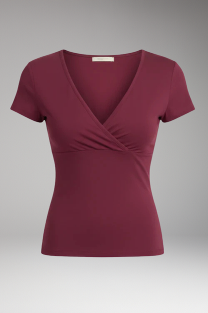 Women's T-Shirt | Wrap V-Neck with Ruched Waist & Short Sleeves
