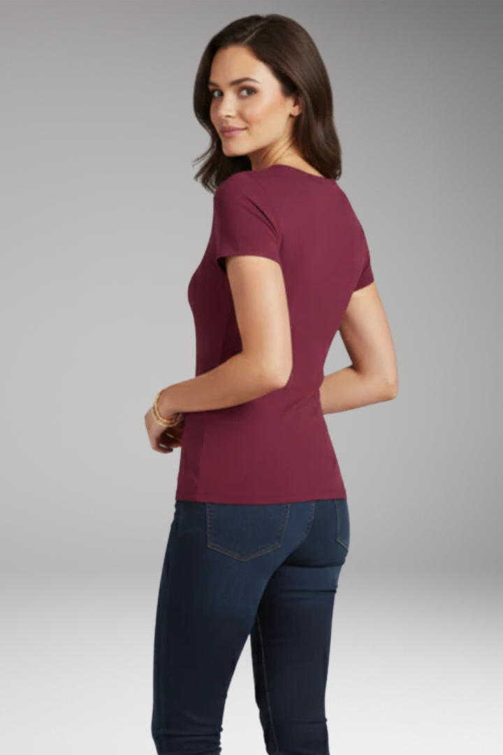 Women's T-Shirt | Wrap V-Neck with Ruched Waist & Short Sleeves