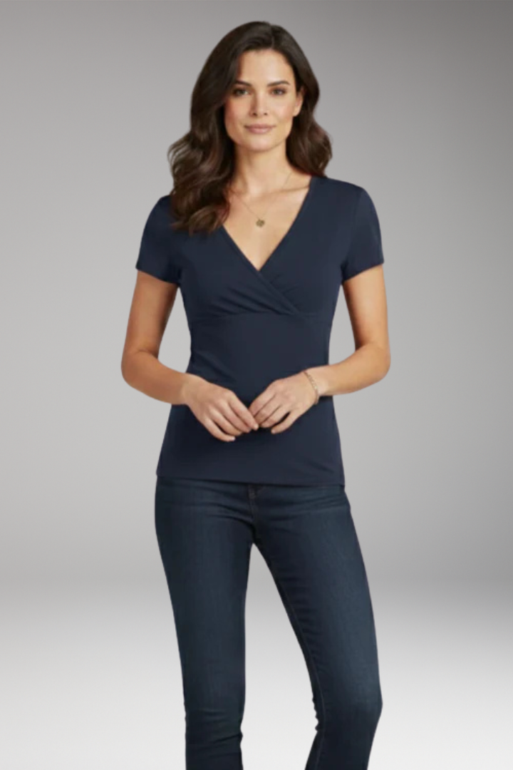 Women's T-Shirt | Wrap V-Neck with Ruched Waist & Short Sleeves