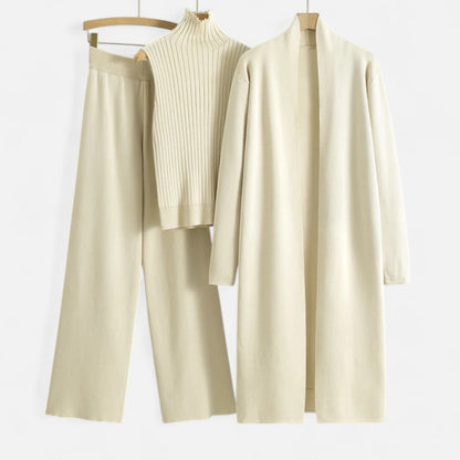 Chic Women's Three-Piece Set: Sleeveless Top, Wide-Leg Trousers & Longline Cardigan for Any Occasion