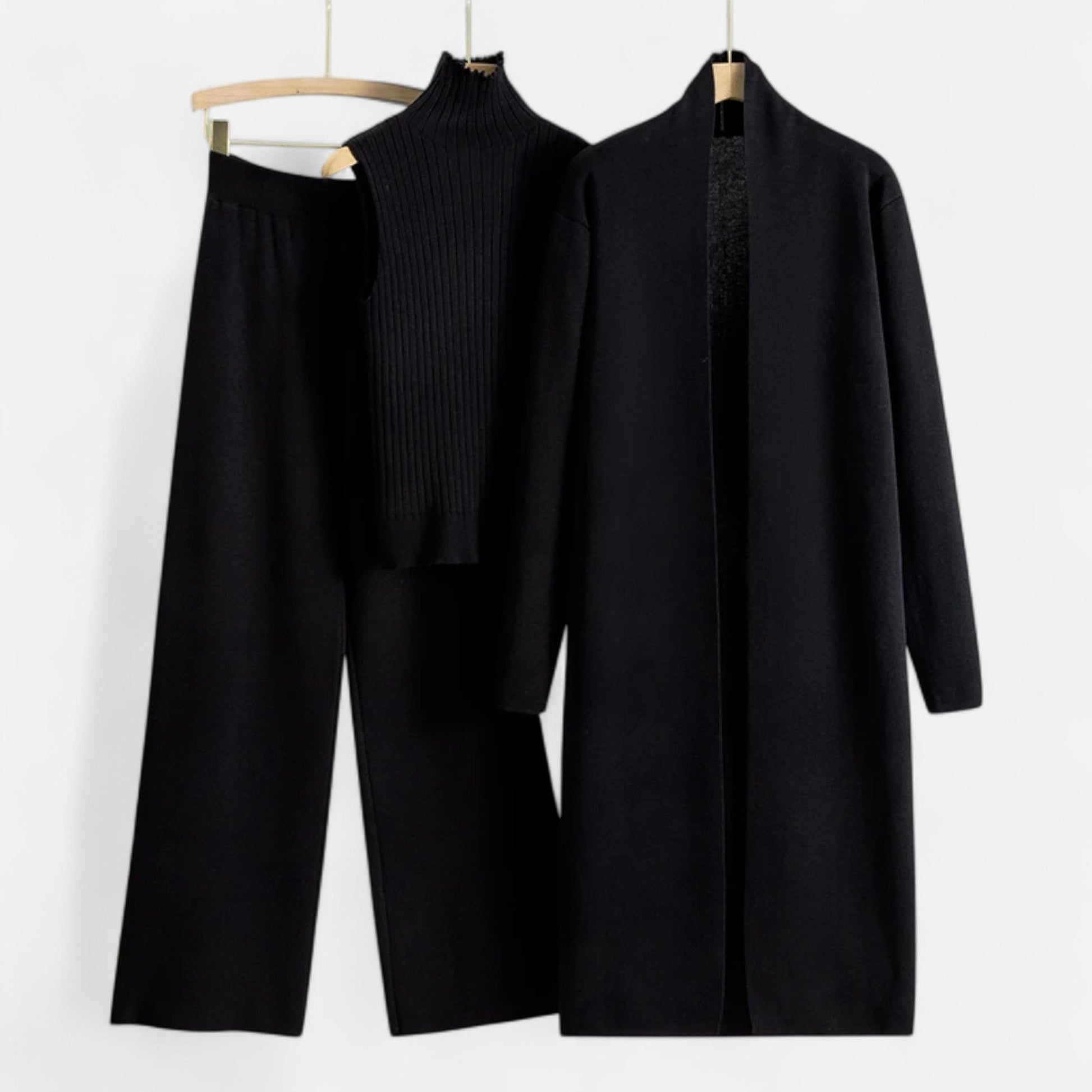 Chic Women's Three-Piece Set: Sleeveless Top, Wide-Leg Trousers & Longline Cardigan for Any Occasion