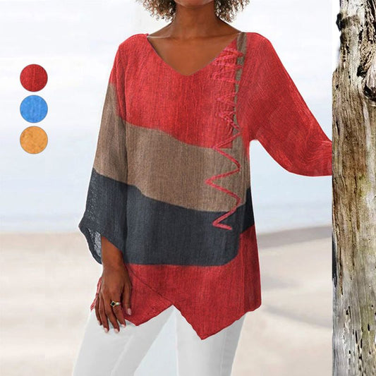 Women's Top | Color Block V-Neck Design