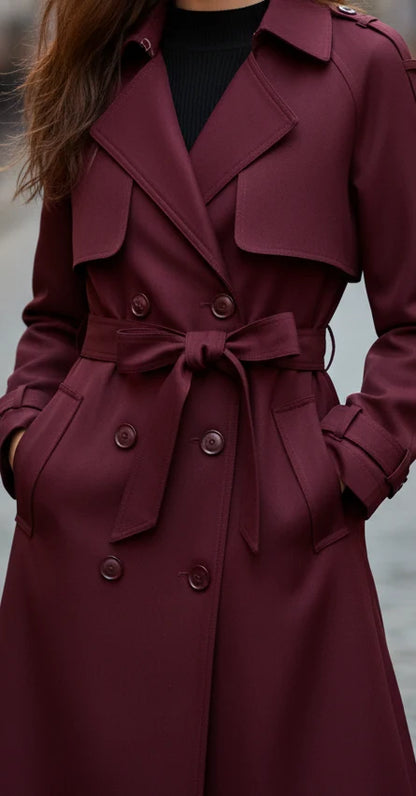 Women's Trench Coat | Bow-Tied Belt, Wide Chest Flap