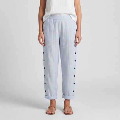 Women's Trousers | Striped Panel & Side Button Detail