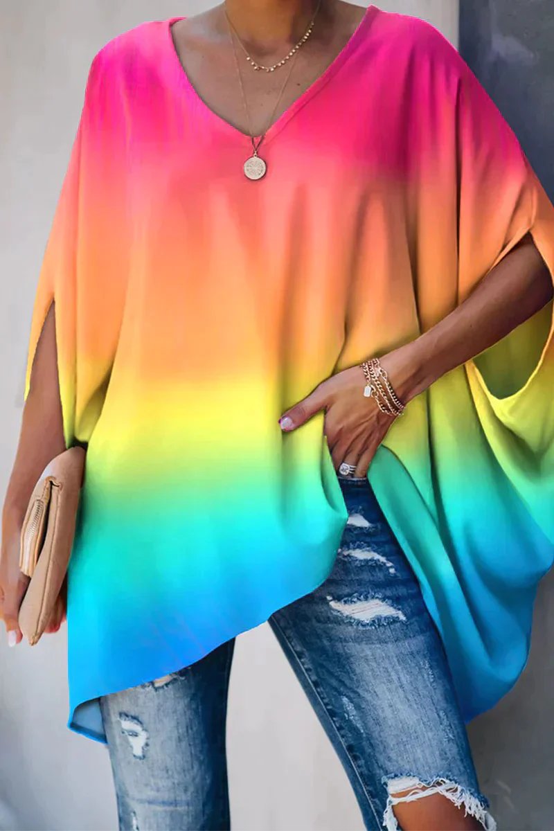 Women's Tunic Top | Magenta Batwing Sleeve V-Neck Blouse