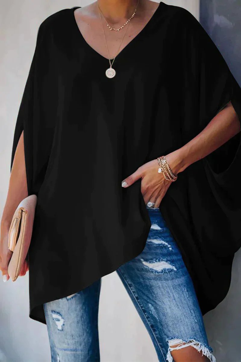 Women's Tunic Top | Magenta Batwing Sleeve V-Neck Blouse