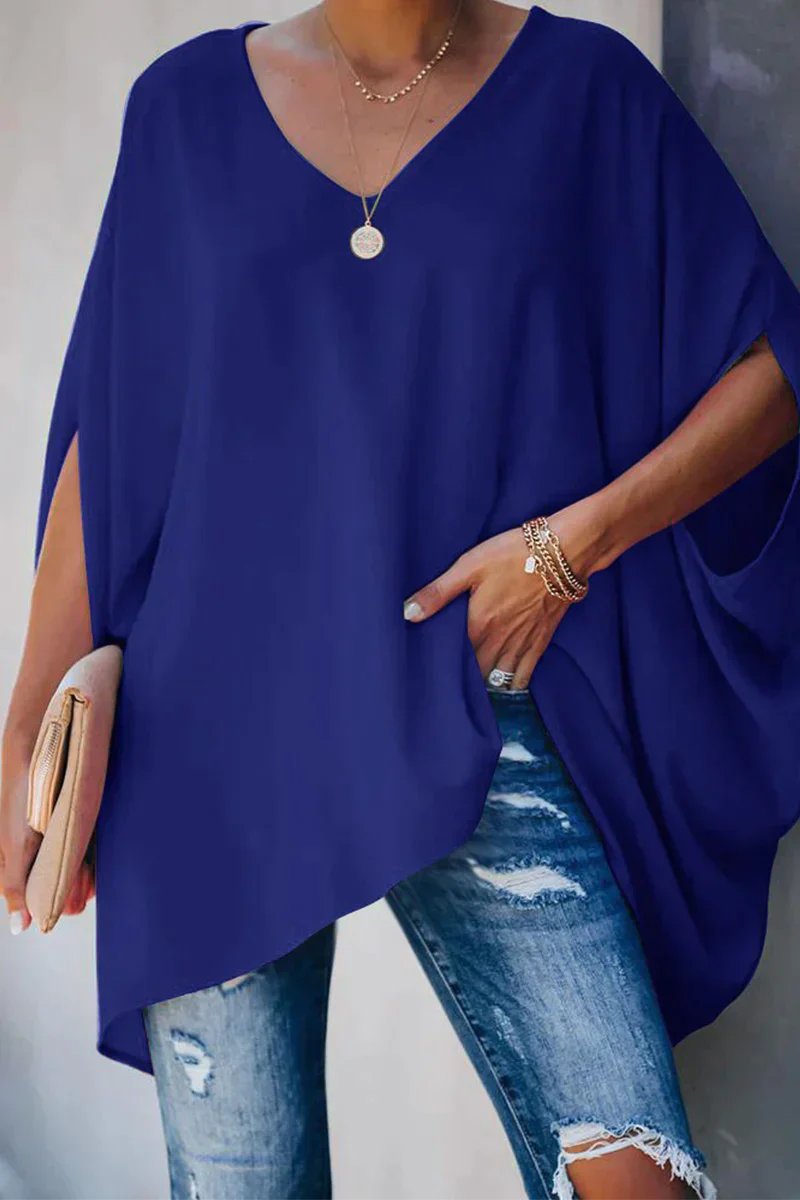 Women's Tunic Top | Magenta Batwing Sleeve V-Neck Blouse