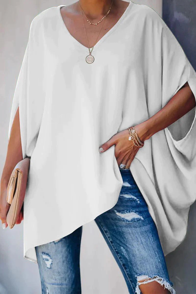 Women's Tunic Top | Magenta Batwing Sleeve V-Neck Blouse