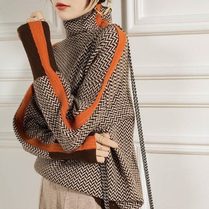 Women's Turtleneck Jumper | Contrast Stripe Design