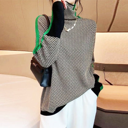 Women's Turtleneck Jumper | Contrast Stripe Design