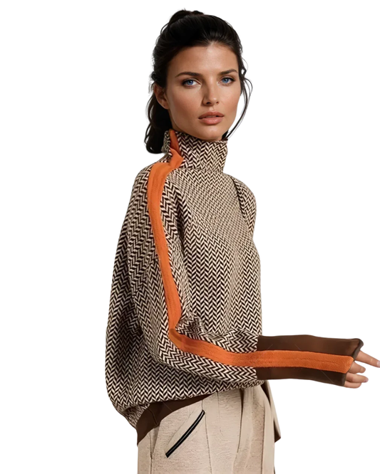 Women's Turtleneck Jumper | Contrast Stripe Design