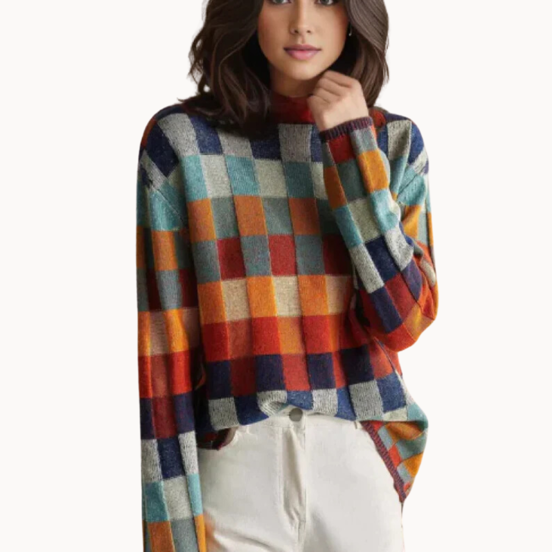 Women's Turtleneck Sweater | Patchwork Design & Cosy Comfort
