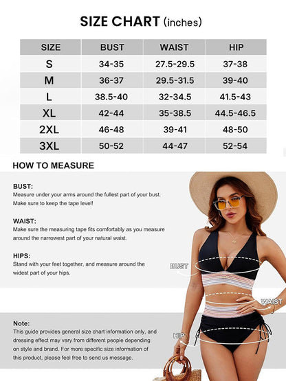 Women's Two Piece Bikini Swimsuit | Deep V Halter & High Waist Tummy Control
