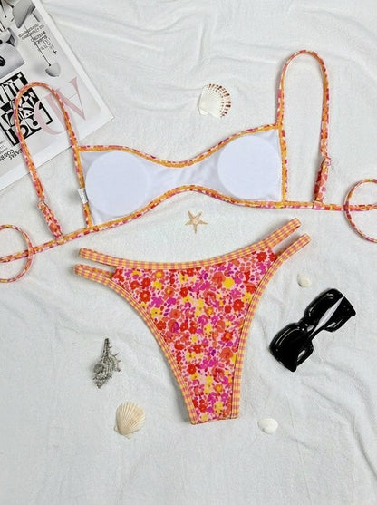 Women's Two Piece Bikini Swimsuit | Polka Dot & Backless Tie-Up