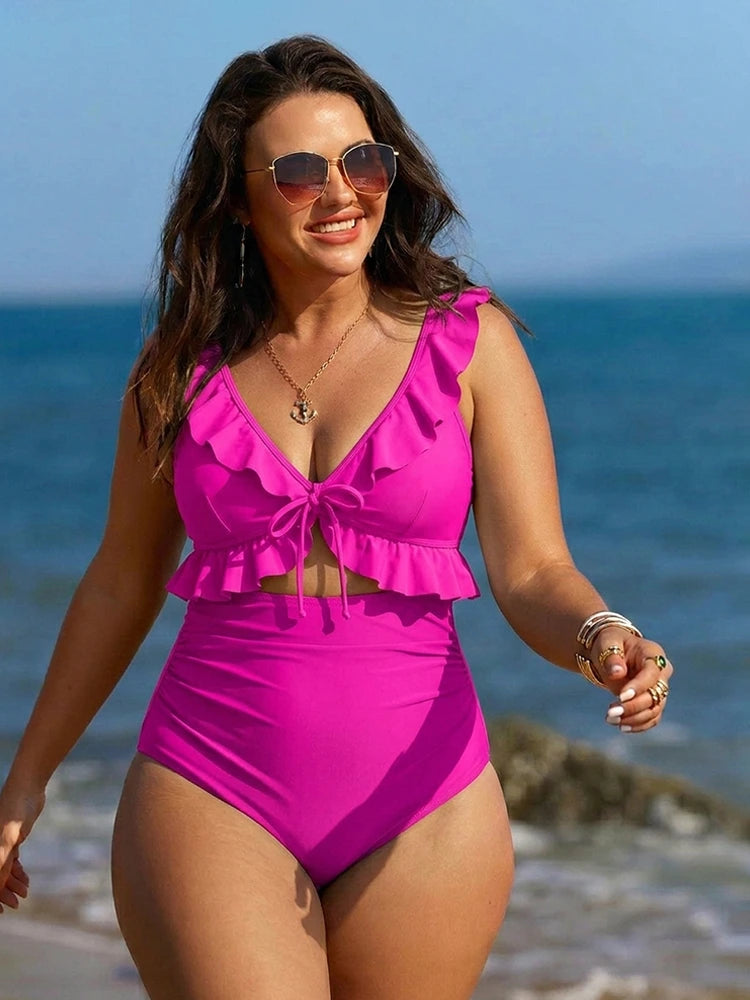Women's Two Piece Bikini Swimsuit | Ruffle Trim & High Waist Tummy Control