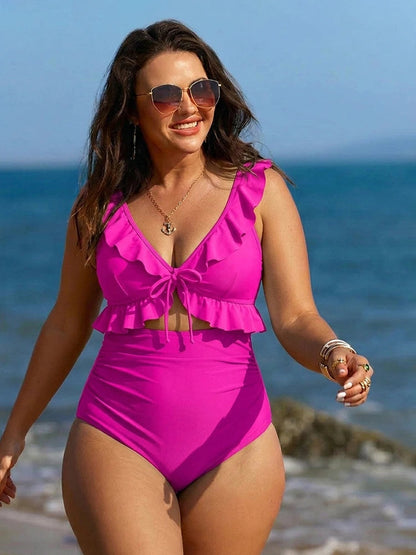 Women's Two Piece Bikini Swimsuit | Ruffle Trim & High Waist Tummy Control