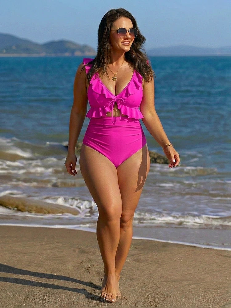Women's Two Piece Bikini Swimsuit | Ruffle Trim & High Waist Tummy Control