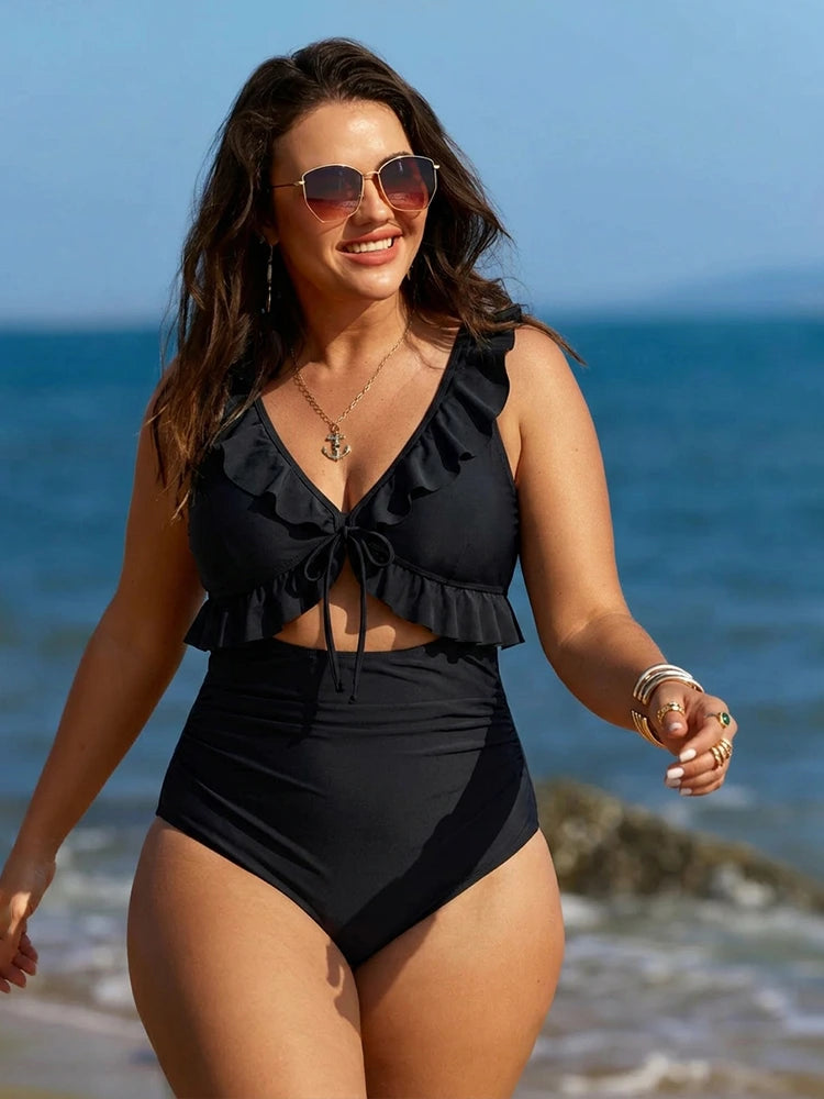 Women's Two Piece Bikini Swimsuit | Ruffle Trim & High Waist Tummy Control