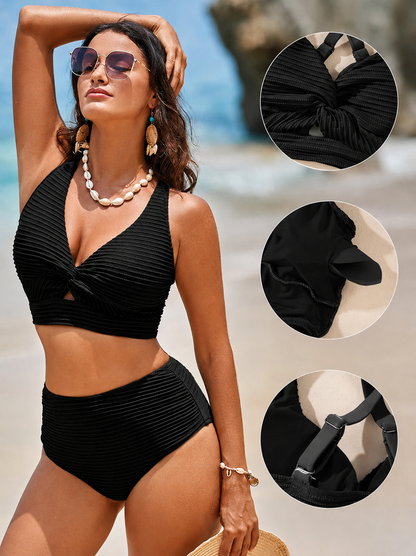 Women's Two Piece Bikini Swimsuit | Twist Front & High Waist