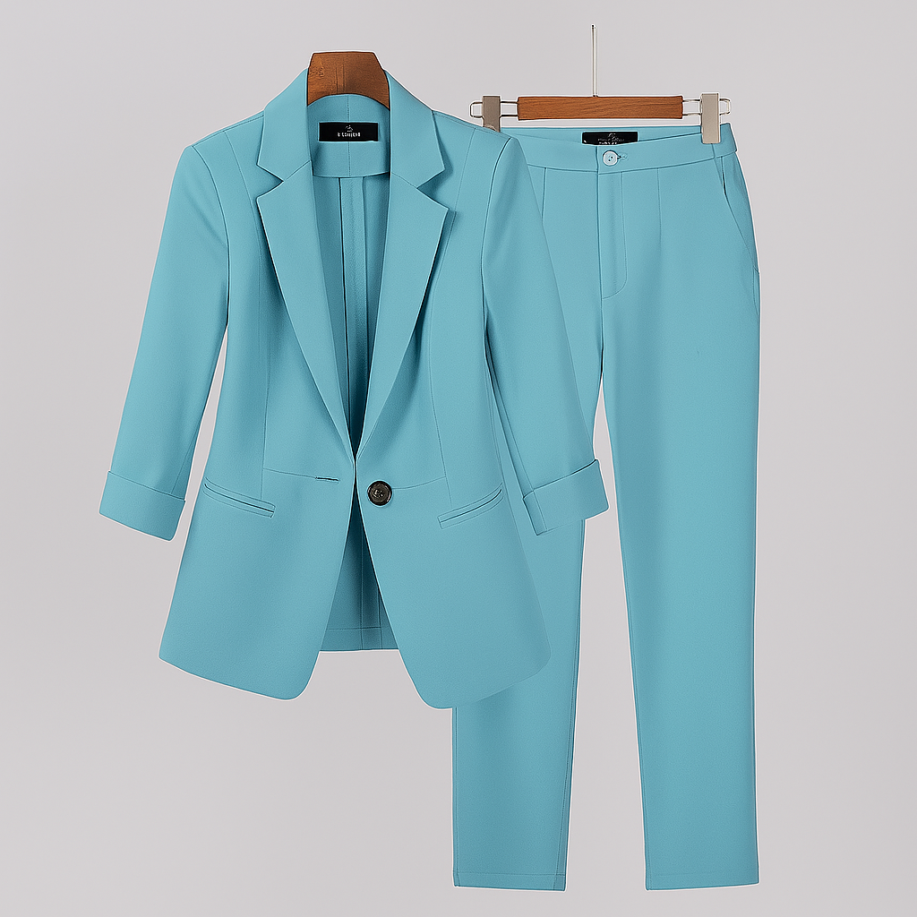 Women's Two Piece Set | Contrast Button, Pleated Ankle Leg