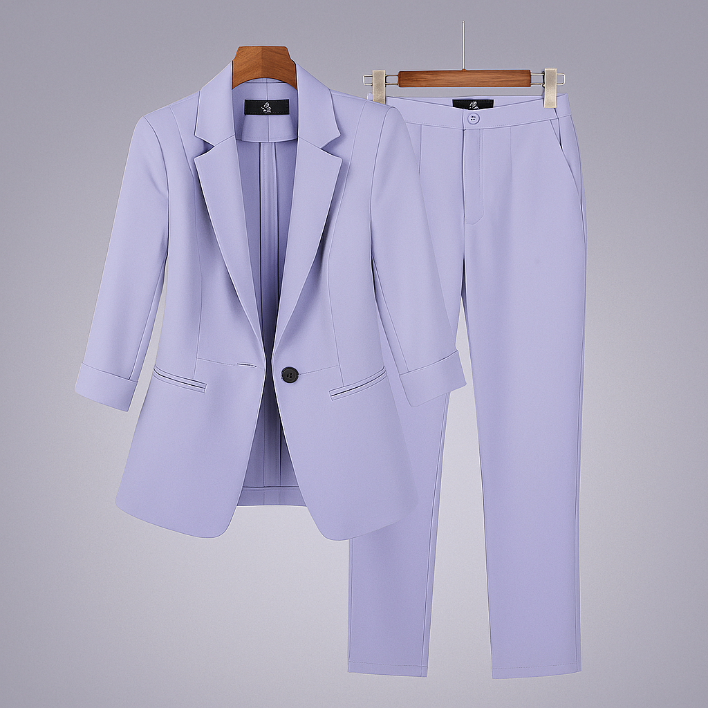 Women's Two Piece Set | Contrast Button, Pleated Ankle Leg