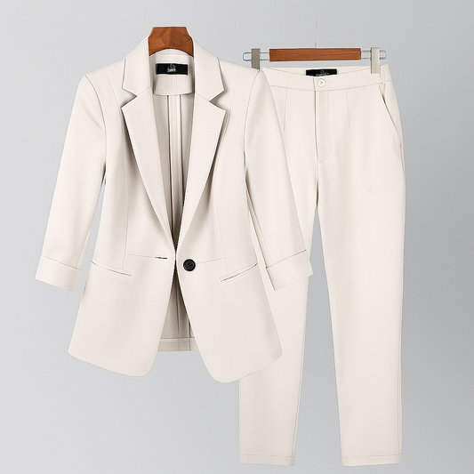 Women's Two Piece Set | Contrast Button, Pleated Ankle Leg