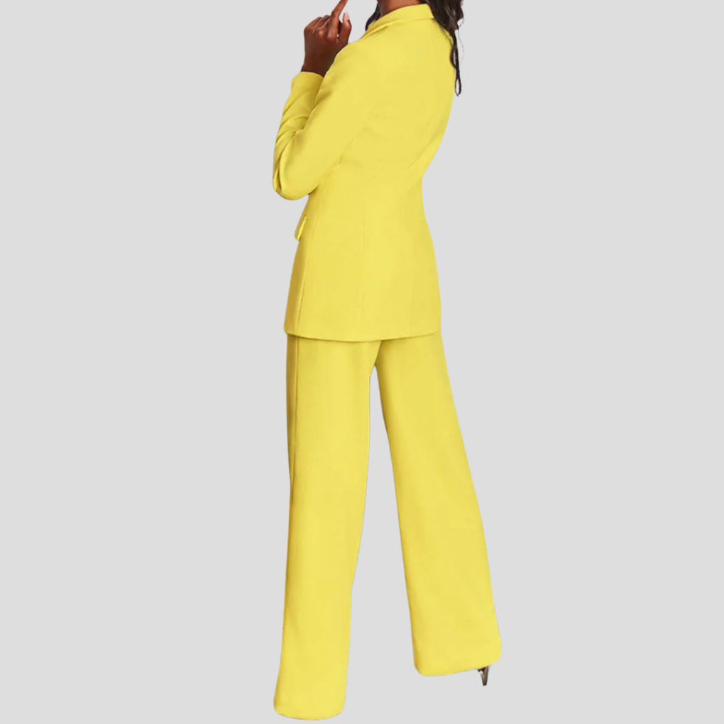Women's Two Piece Set | Deep V Blazer, Wide Pressed Leg