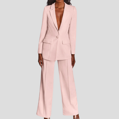 Women's Two Piece Set | Deep V Blazer, Wide Pressed Leg
