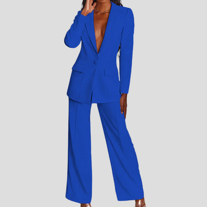 Women's Two Piece Set | Deep V Blazer, Wide Pressed Leg