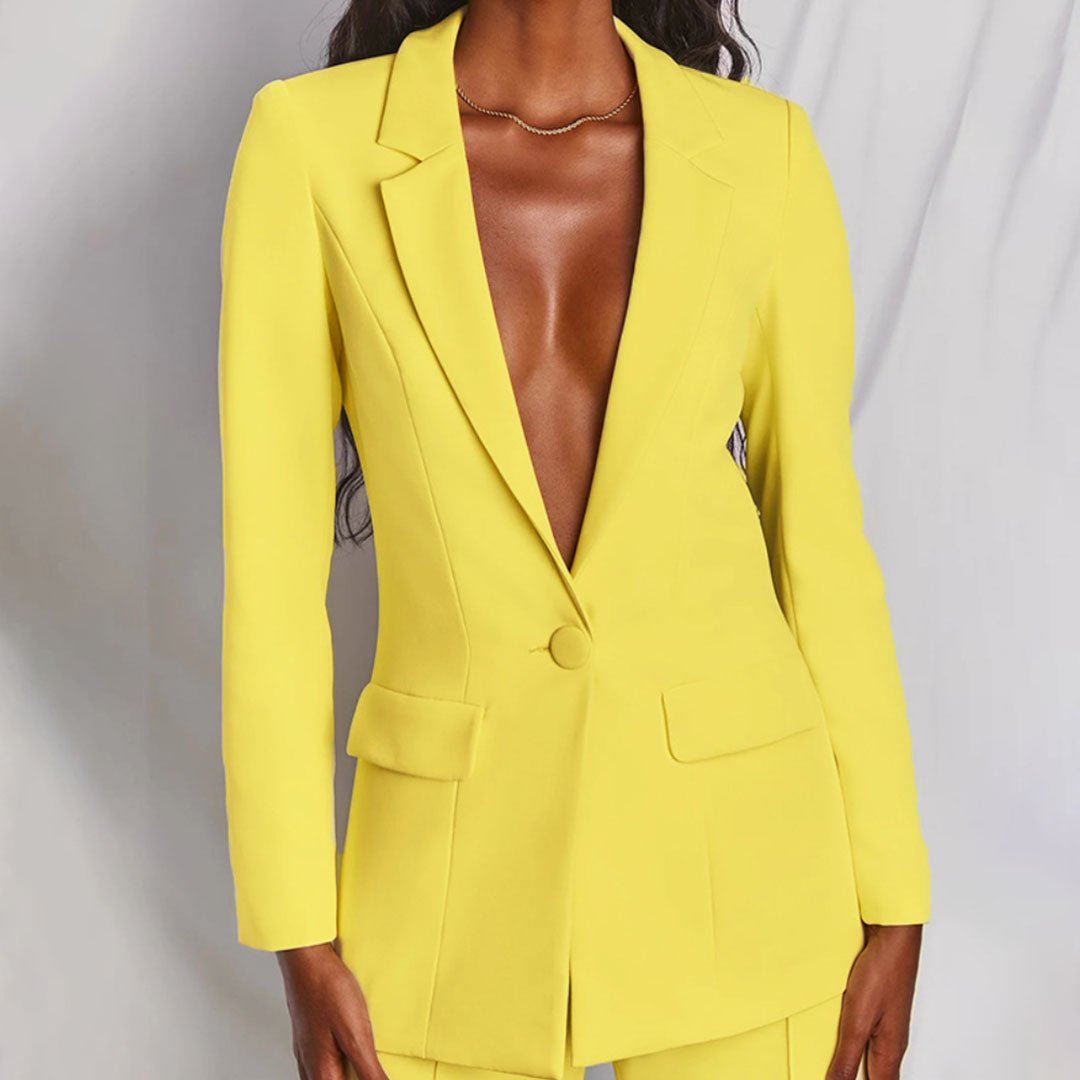 Women's Two Piece Set | One Button Blazer, Wide Leg Trousers