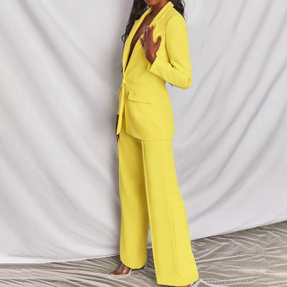 Women's Two Piece Set | One Button Blazer, Wide Leg Trousers