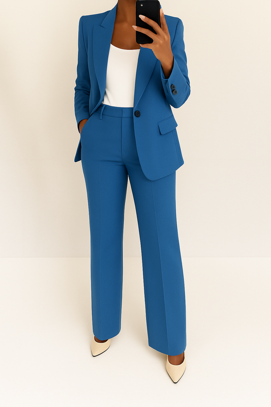 Women's Two Piece Set | Peak Lapel Blazer, Pressed Crease Trousers