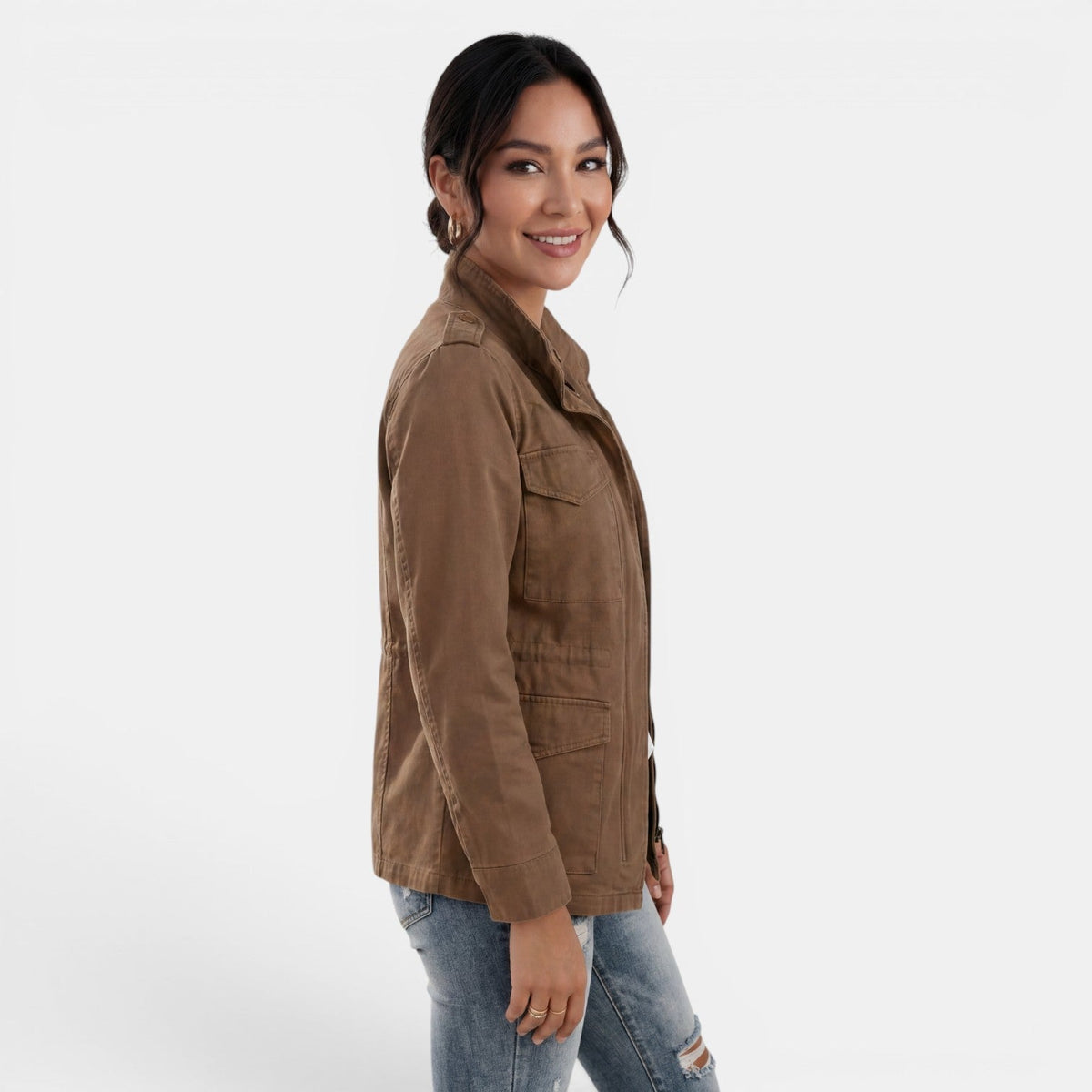 Women's Utility Jacket | Adjustable Collar & Four-Pocket Design
