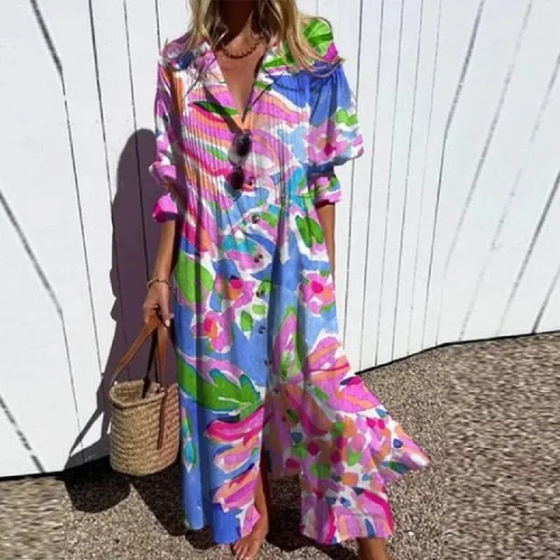 Women's V Neck Long Dress | Floral Print & Flowing Maxi Silhouette
