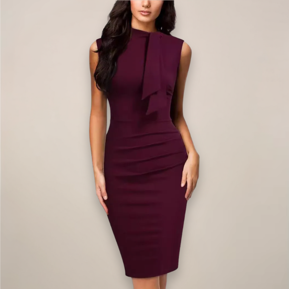 Women’s V-Neck Midi Dress - Chic Sheath Design for Work & Events
