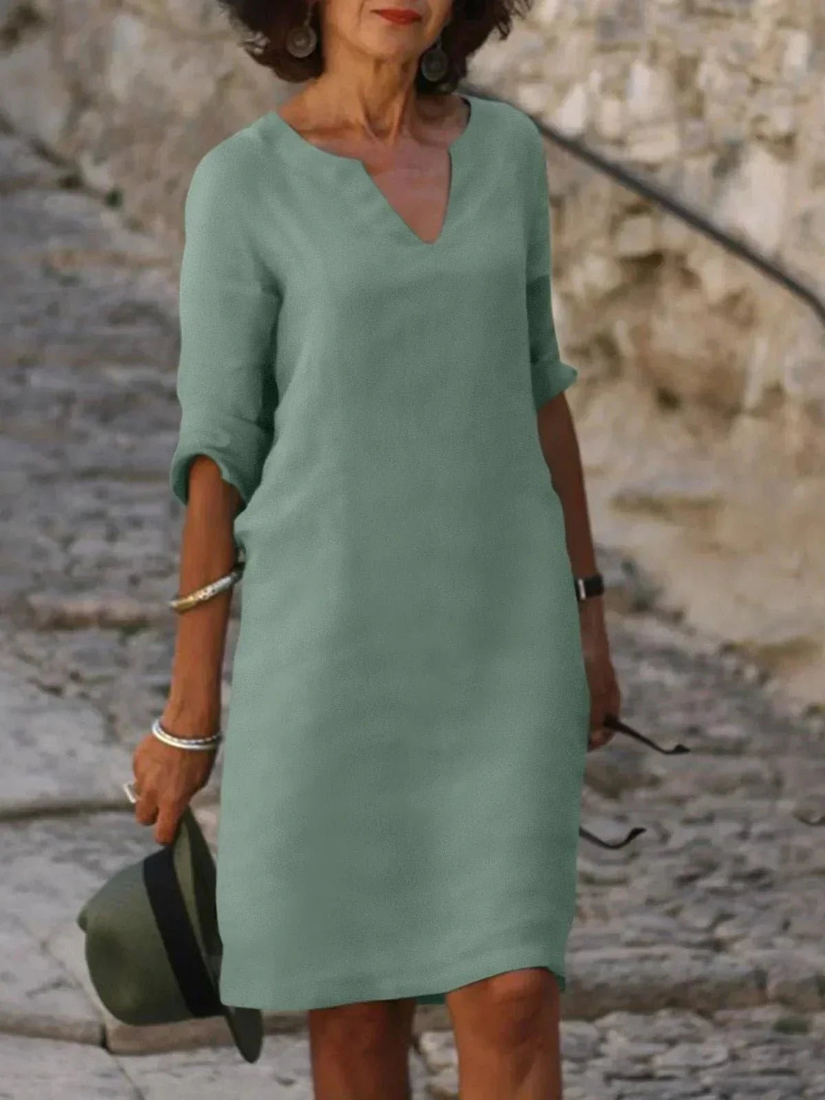 Women's V-Neck Midi Dress | Classic Minimalist & Timeless Style