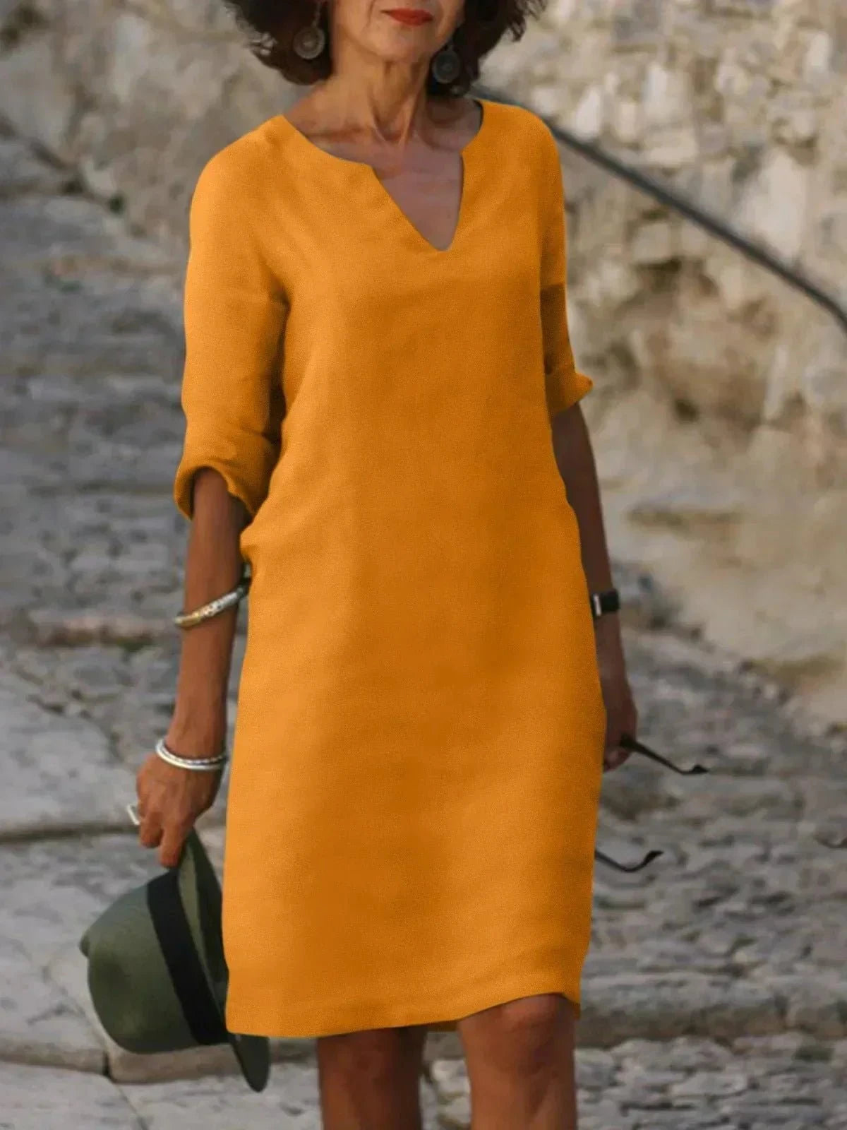 Women's V-Neck Midi Dress | Classic Minimalist & Timeless Style