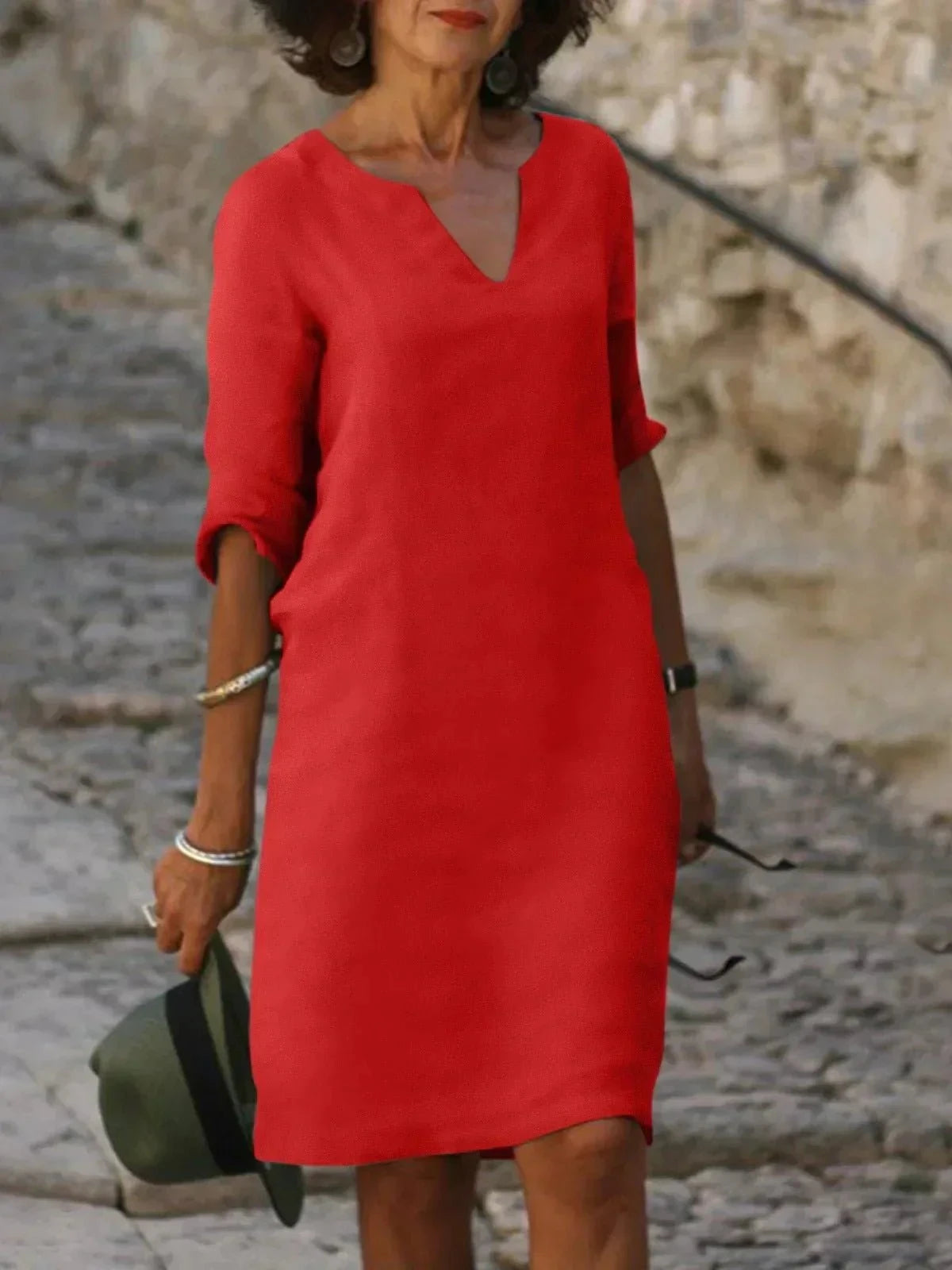 Women's V-Neck Midi Dress | Classic Minimalist & Timeless Style