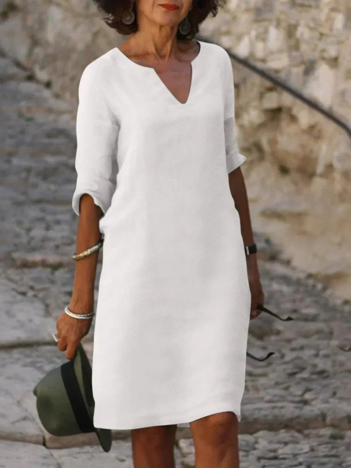 Women's V-Neck Midi Dress | Classic Minimalist & Timeless Style