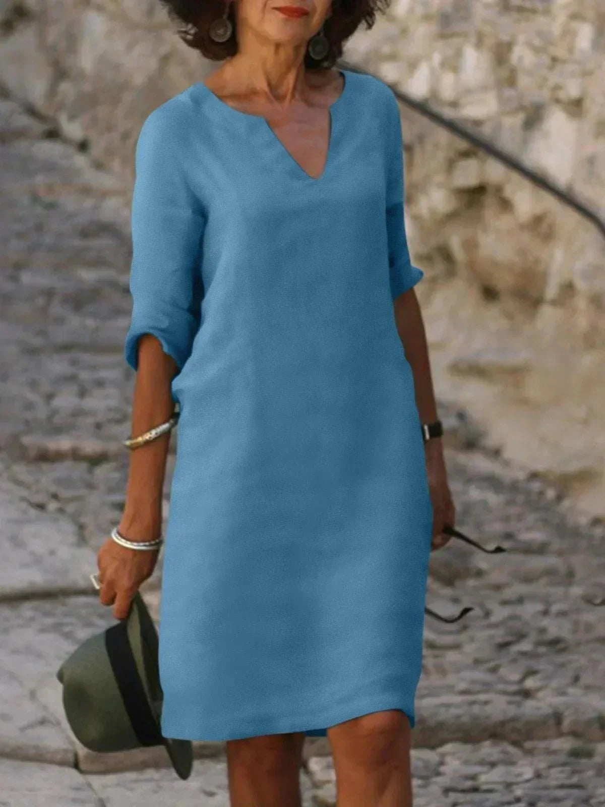 Women's V-Neck Midi Dress | Classic Minimalist & Timeless Style