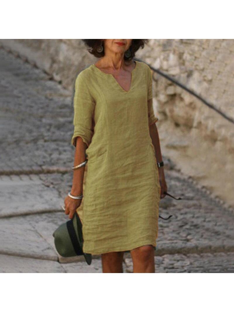 Women's V-Neck Midi Dress | Classic Minimalist & Timeless Style