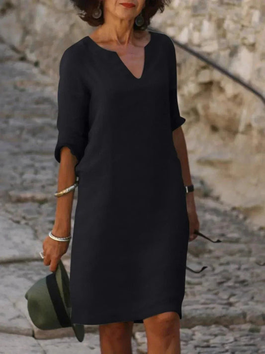Women's V-Neck Midi Dress | Classic Minimalist & Timeless Style