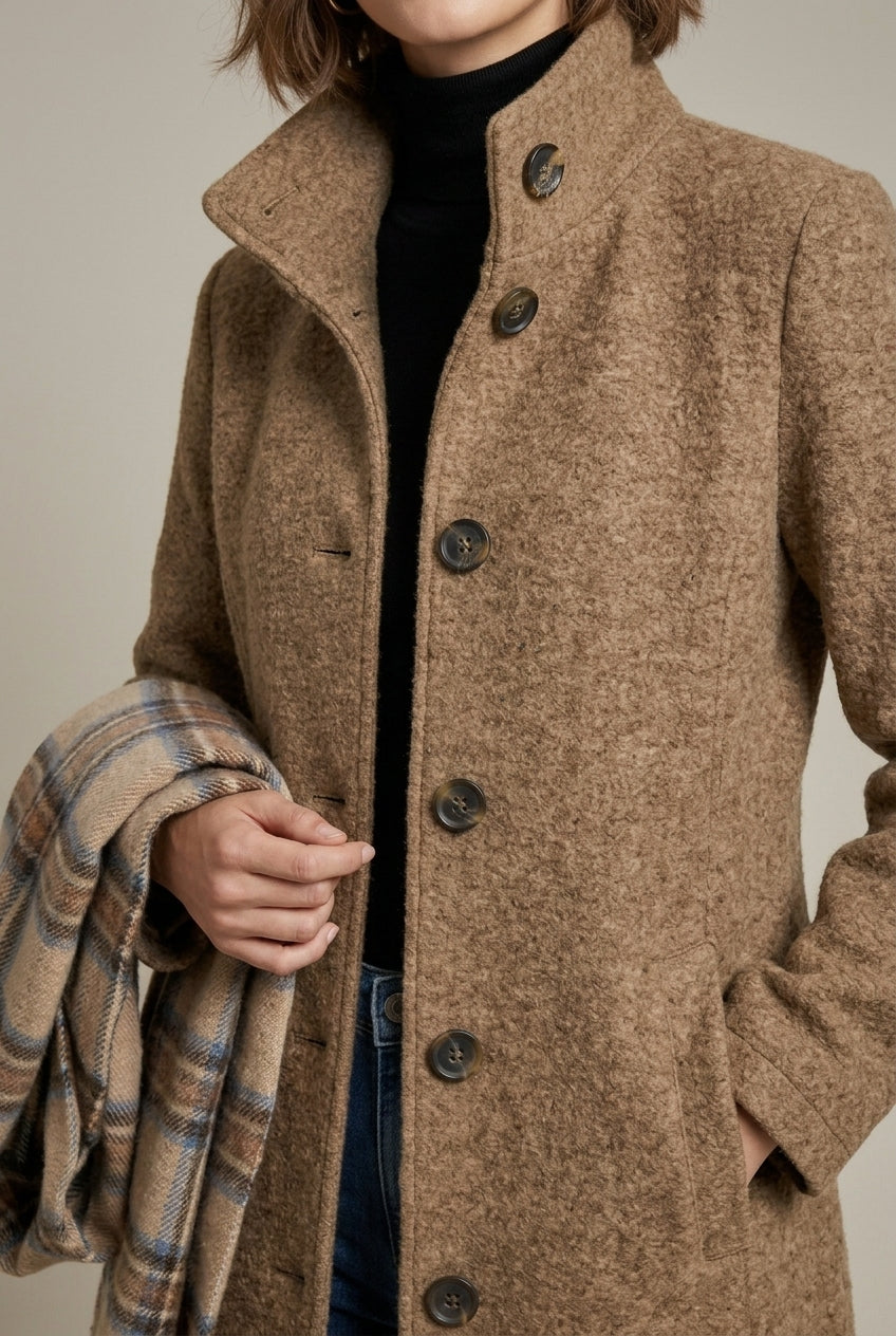 Women's Winter Coat | Notch Collar & Button Front