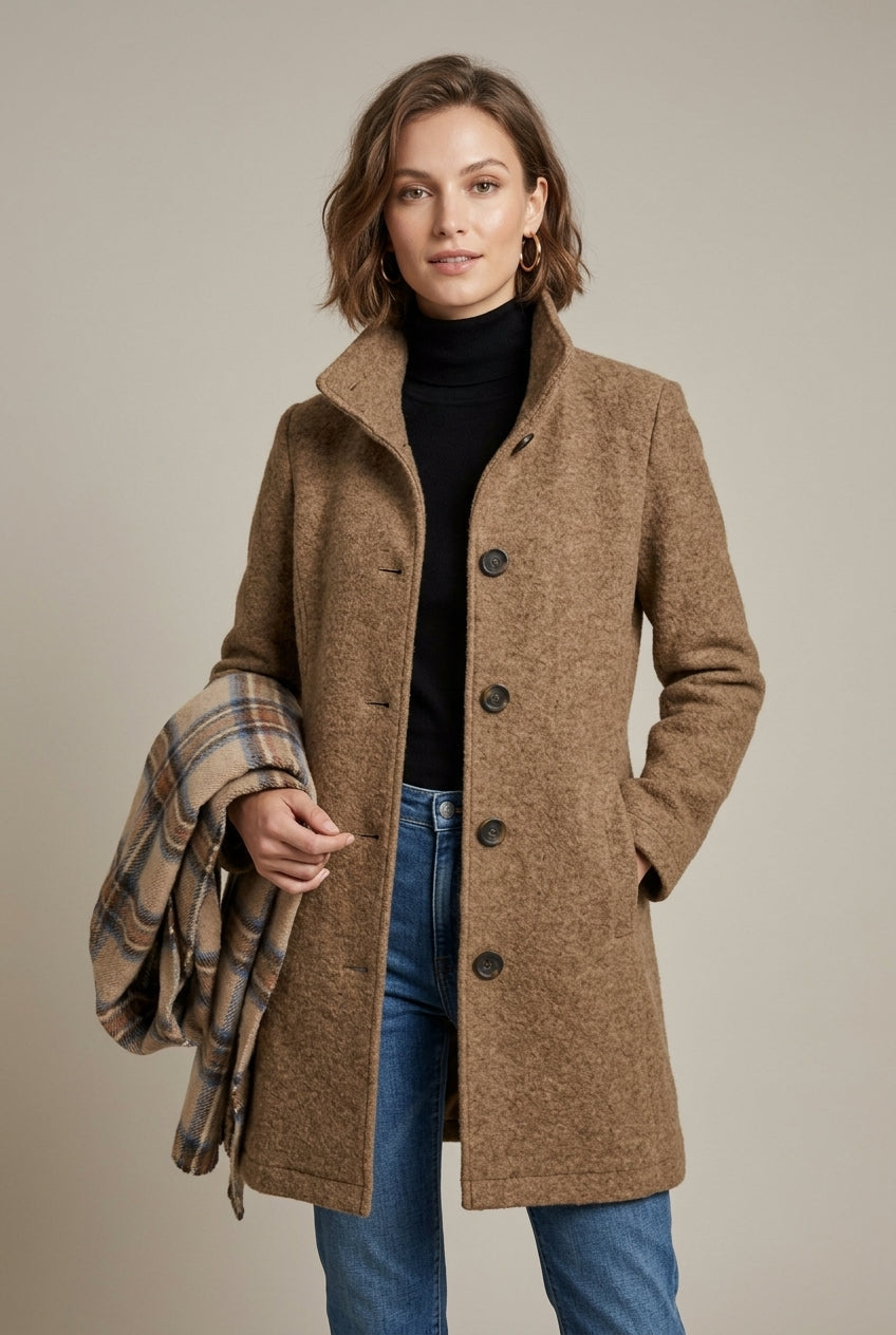 Women's Winter Coat | Notch Collar & Button Front