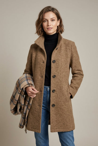 Women's Winter Coat | Notch Collar & Button Front