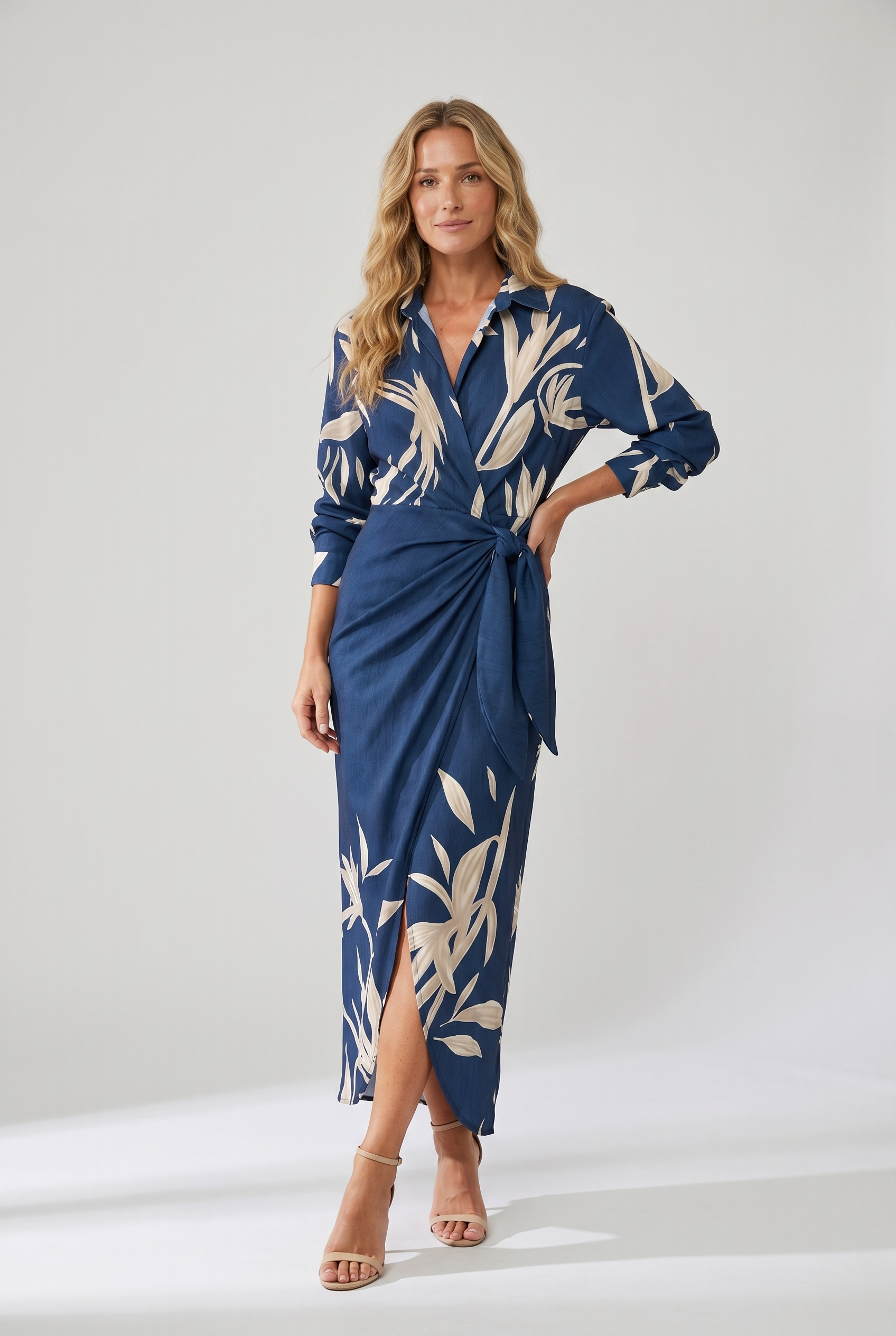 Women's Wrap Maxi Dress | Elegant Leaf Print & Figure-Flattering Design